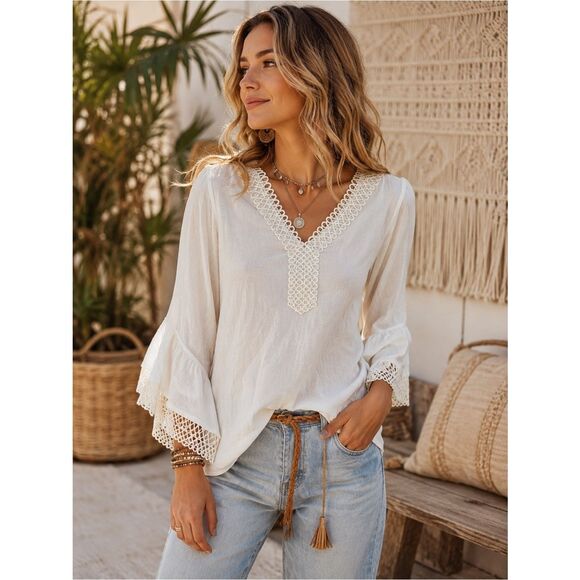 Kobi Halperin Tops - Kobi Halperin White Blouse with Lace Detail